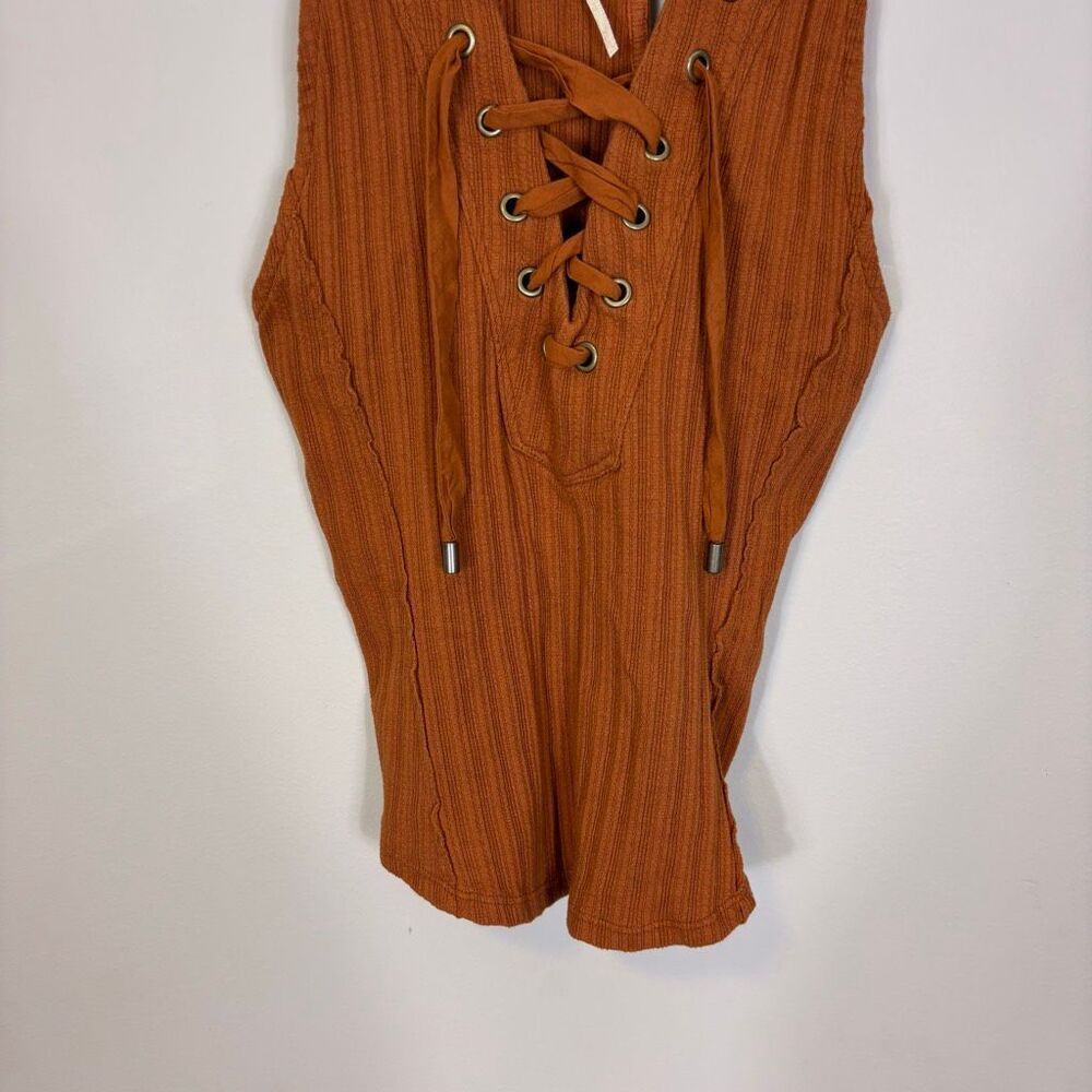 Free People Orange Ribbed Lace Up Fitted Tank Top XS - Picture 4 of 7